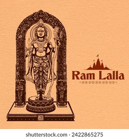 illustration of religious background of idol of Shri Ram of Janmbhoomi Teerth Kshetra  Lord Rama  in Ayodhya birth place Lord Rama with text in Hindi meaning Ram Lalla