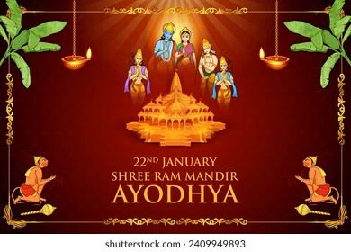 illustration of religious background of Shri Ram Janmbhoomi Teerth Kshetra  Ram Mandir Temple in Ayodhya birth place Lord Rama