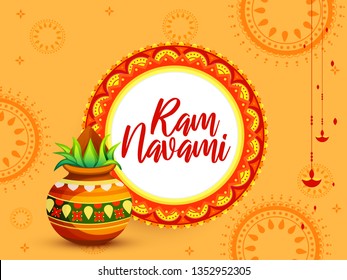 Illustration Of Religious Happy Ram Navami Background.