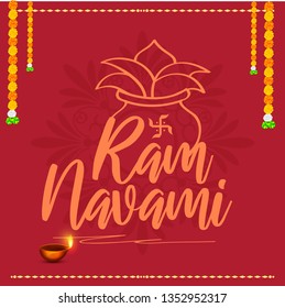 Illustration Of Religious Happy Ram Navami Background.