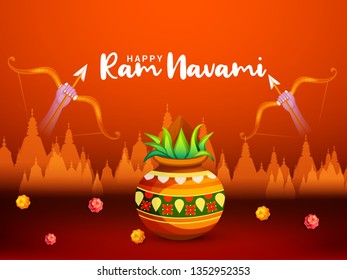 Illustration Of Religious Happy Ram Navami Background.