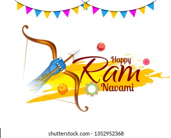 Illustration Of Religious Happy Ram Navami Background.