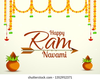 Illustration Of Religious Happy Ram Navami Background.