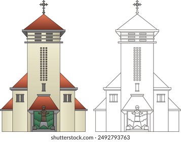 Illustration religious house Catholic church kotabaru indonesia vector art 