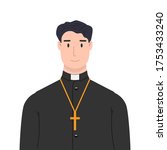 Illustration of religious priest. Design element for poster, label, sign, emblem, infographic. Vector illustration