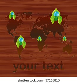 Illustration of the remaining original big forests of the world over a wood board.