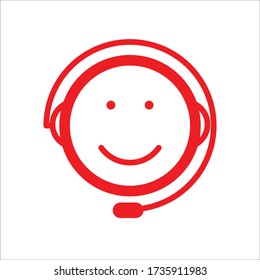 Ilustración de un icono de auriculares con micrófono de asistencia remota con una cara de texto de sonrisa