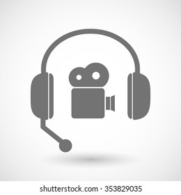 Illustration of a remote assistance headset icon with a film camera
