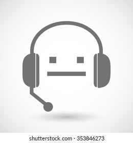 Illustration of a remote assistance headset icon with a emotionless text face