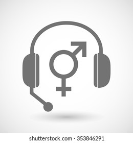 Illustration of a remote assistance headset icon with a transgender symbol