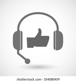 Illustration of a remote assistance headset icon with  a thumb up hand