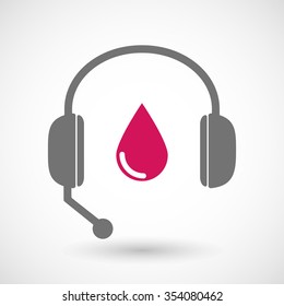 Illustration of a remote assistance headset icon with  a blood drop