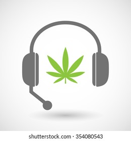 Illustration of a remote assistance headset icon with  a marijuana leaf