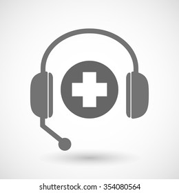 Illustration of a remote assistance headset icon with  a round pharmacy sign