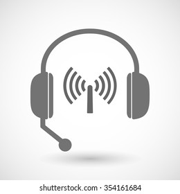 Illustration of a remote assistance headset icon with  an antenna