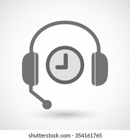 Illustration of a remote assistance headset icon with  a clock