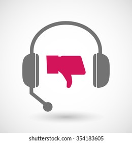 Illustration of a remote assistance headset icon with  a thumb down hand