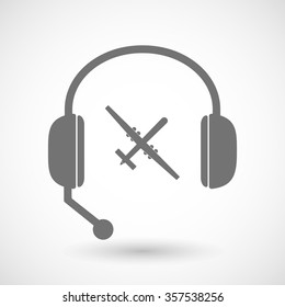 Illustration of a remote assistance headset icon with  a war drone