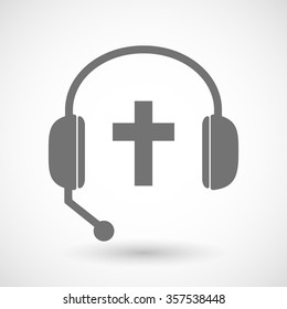 Illustration of a remote assistance headset icon with  a christian cross