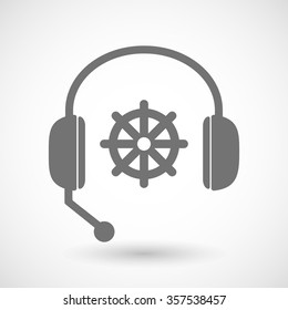 Illustration of a remote assistance headset icon with  a dharma chakra sign