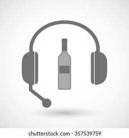 Illustration of a remote assistance headset icon with  a bottle of wine