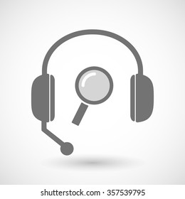Illustration of a remote assistance headset icon with  a magnifier