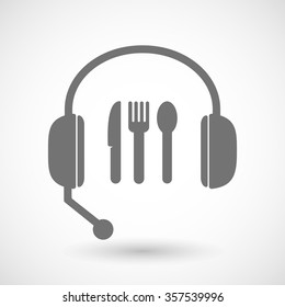 Illustration of a remote assistance headset icon with  cutlery