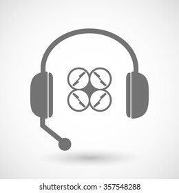 Illustration of a remote assistance headset icon with  a drone