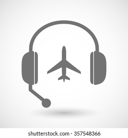 Illustration of a remote assistance headset icon with  a plane