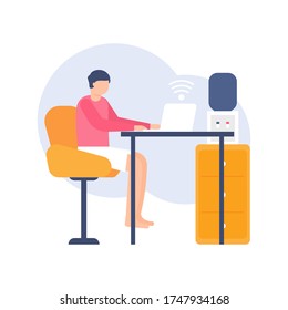 illustration of remote work concepts, work from home, freelance. people sit while working using a laptop and also use a wifi network. flat design. can be used for elements, landing pages, UI.