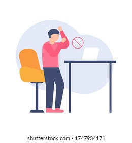 illustration of remote work concepts, work from home, freelance. people are confused and anxious because the internet is down or there is no internet. flat design. can be used for elements