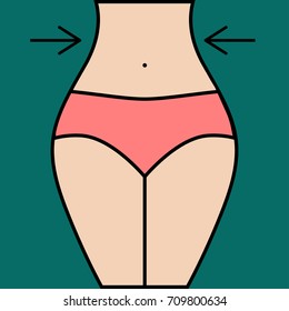 Illustration of remove ribs. Girl with slim waist. Fat loss. Vector graphics.