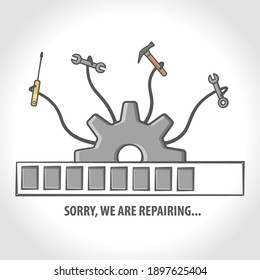 illustration of the repair process. Update system cartoons. Concepts for improving .graphic and web applications. improved application loading system.