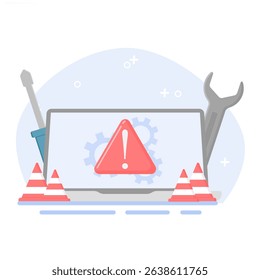  Illustration of Repair Tools and Warning Signs. Website Concept in Maintenance.