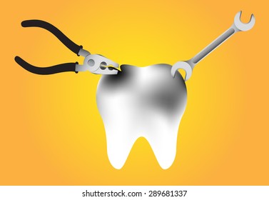 illustration of repair a tooth decay on yellow background