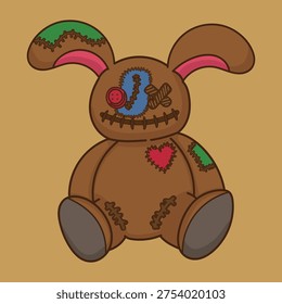Illustration of a repaired rabbit doll childrens toy