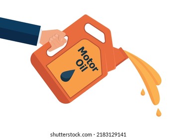 Illustration of replacement motor oil in an internal combustion engine. Picture of motor, engine oil tank, flat style. Service concept and repair. eps 10