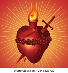 An illustration of representation of the Catholic religion, Immaculate Heart of Blessed Virgin Mary, Queen of Heaven. Vector illustration