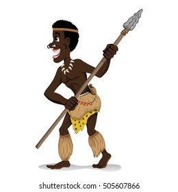 Illustration representing Aboriginal warrior of the African culture, holding spear. Ideal for educational and cultural materials