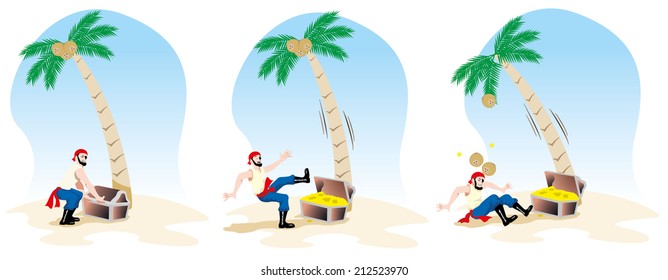 Illustration representing animals a pirate opening a treasure chest 