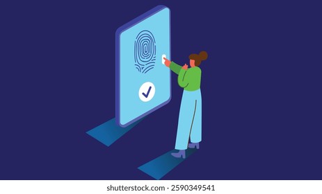 illustration representing a biometric fingerprint login method, showcasing a digital fingerprint scanner on a screen, symbolizing secure authentication