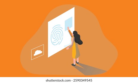 illustration representing a biometric fingerprint login method, showcasing a digital fingerprint scanner on a screen, symbolizing secure authentication