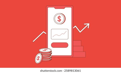 illustration representing the concept of money and banking, featuring elements such as banknotes, coins, credit cards, and a bank building, symbolizing financial transactions and the economic system