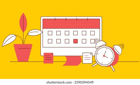 illustration representing the concept of time management, featuring a clock at the center surrounded by various elements symbolizing effective planning and organization