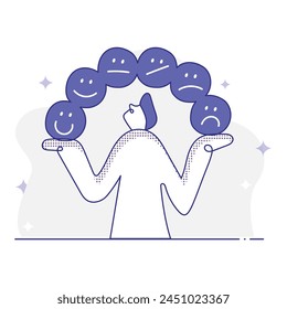 Illustration representing concepts like Handling emotions, Coping with emotions, Processing emotions or Expressing emotions. Editbale Stroke and colors.