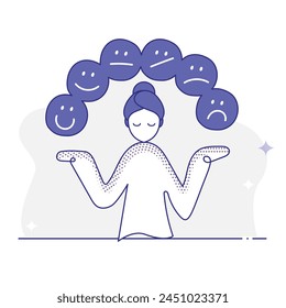 Illustration representing concepts like Handling emotions, Coping with emotions, Processing emotions or Expressing emotions. Editbale Stroke and colors.