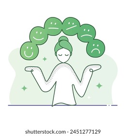 Illustration representing concepts like Handling emotions, Coping with emotions, Processing emotions or Expressing emotions. Editbale Stroke and colors.