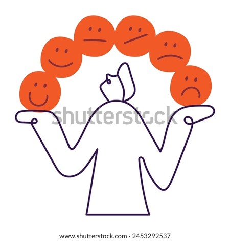 Illustration representing concepts like Handling emotions, Coping with emotions, Processing emotions or Expressing emotions. Editbale Stroke and colors.