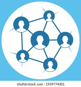 Illustration representing creative process and brainstorming between group of people. Social networks concept with silhouettes of people connected by logical abstract circuit in virtual system