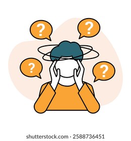 Illustration representing Experiencing Mental Overload, Feeling Overwhelmed, Struggling with Confusion, Suffering from Anxiety, Facing Decision Fatigue. Editable Stroke.